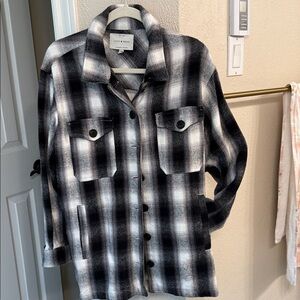 Lucky Brand Black and White Plaid Button-Up Shacket